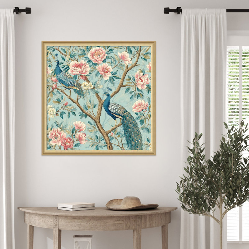 «Peacock Mughal Mural» par Weirton, reproduction d'art encadrée sur bois, 26 x 26, Or de Florence