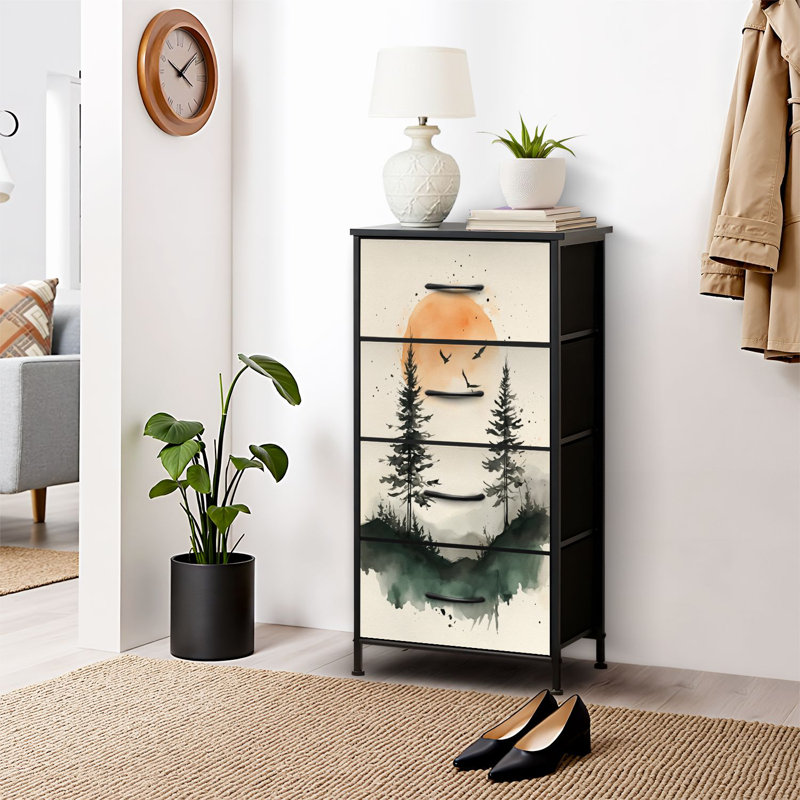 4 Drawer Dresser for Bedroom, Narrow Chest of Drawers, Wooden Top and Study Iron Frame 18"x37.5"-(WxH)