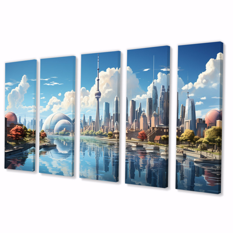 «Toronto Skyline From The Water On Canvas», reproduction de 5 pièces