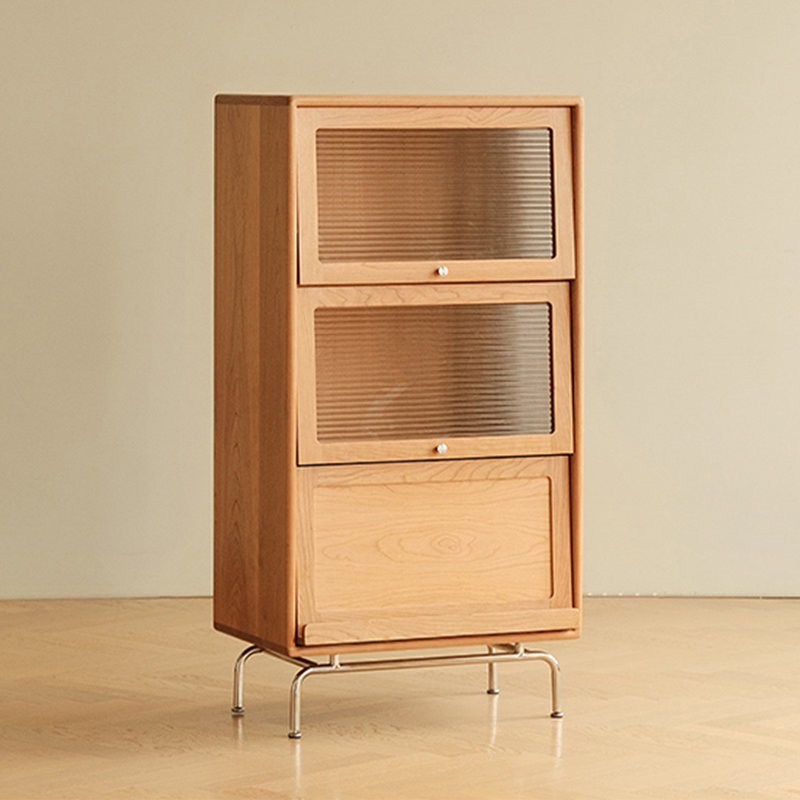 Buffet Mid-Century en bois moderne avec porte en verre rabattable