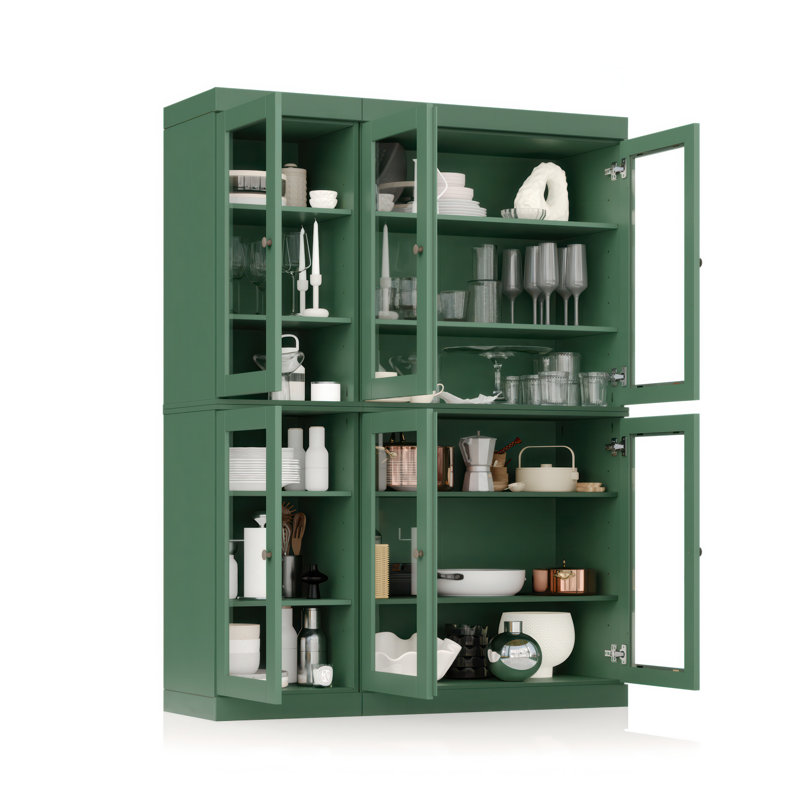 Palace Imports 100% Solid Wood Pantry China Cabinet, Clear Glass Doors, Adjustable Shelves, 48.5" Wide, 71.5" Tall, Green