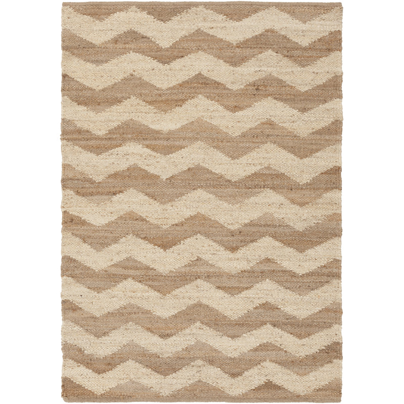 Tapis brun clair / ivoire tissé à la main Hermine, Rectangle 2 pi x 3 pi