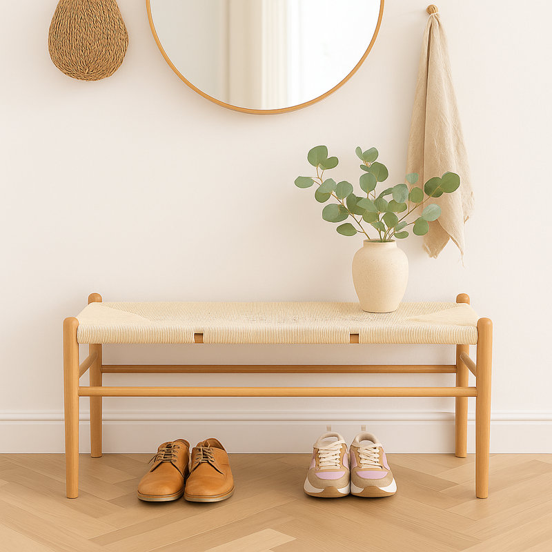 Wooden Scandi Danish Style Dining Benches - Natural - Pack of 2, Beige