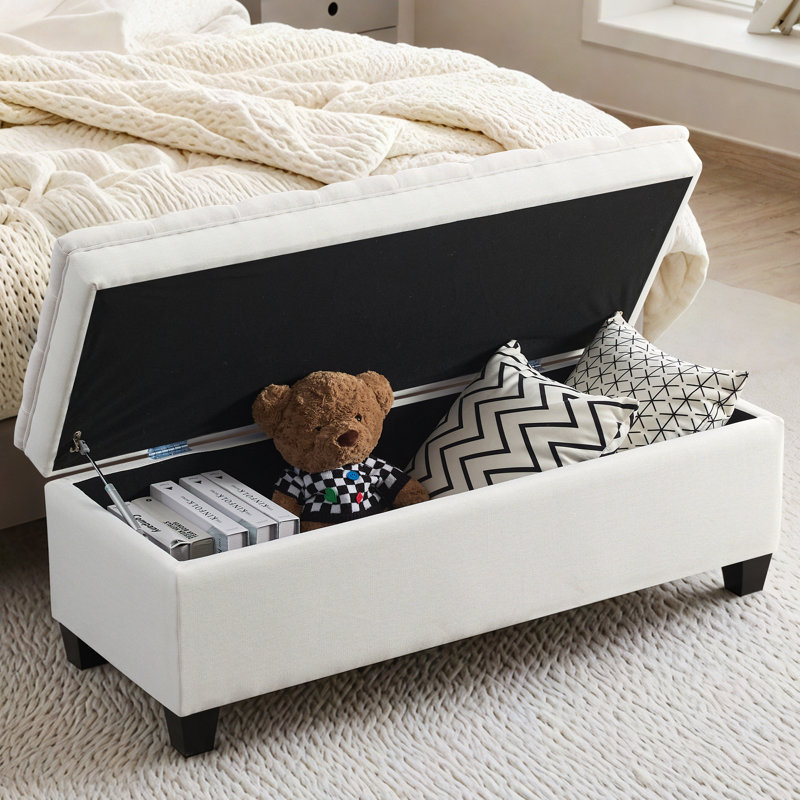 Banc de rangement à couvercle rabattable en lin 51 po, Beige