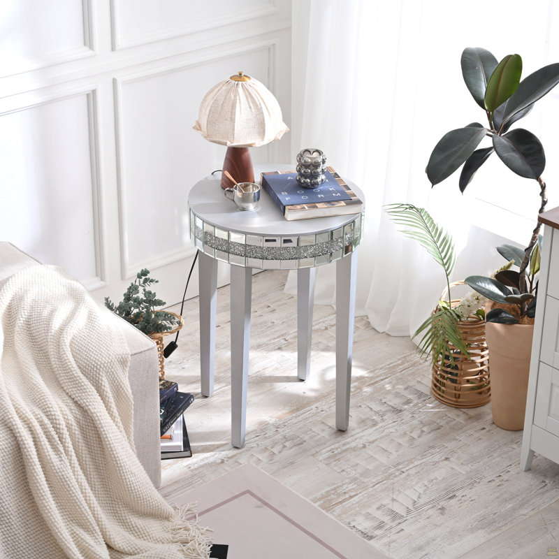 Table de bout ronde, table d'appoint ronde avec cadre à bords en diamant écrasé Bling, table de chevet pour petits espaces, chambre à coucher, café, vestibule, 9,7 po de diamètre x 28,33 po