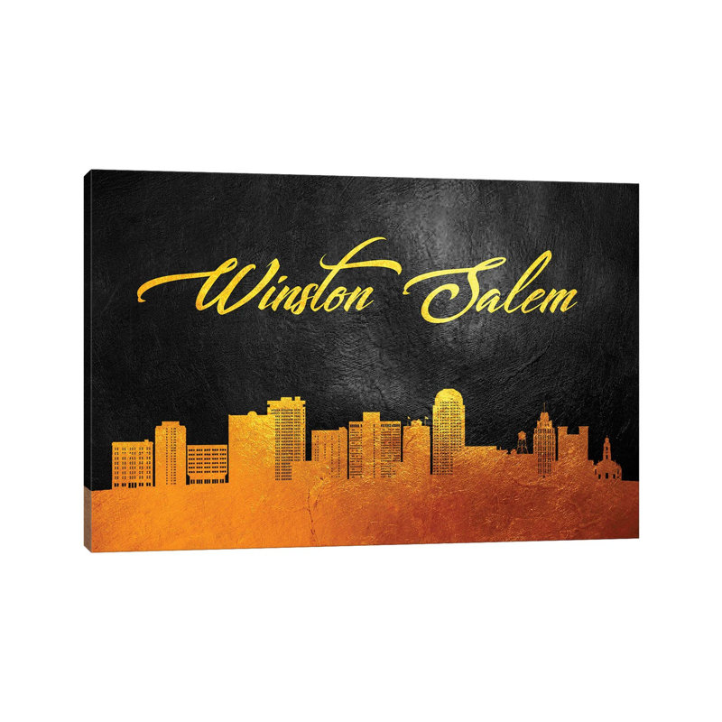 Winston-Salem North Carolina Gold Skyline by Adrian Baldovino - Wrapped Canvas Print, 66.04 cm H x 45.72 cm W x 1.91 cm D