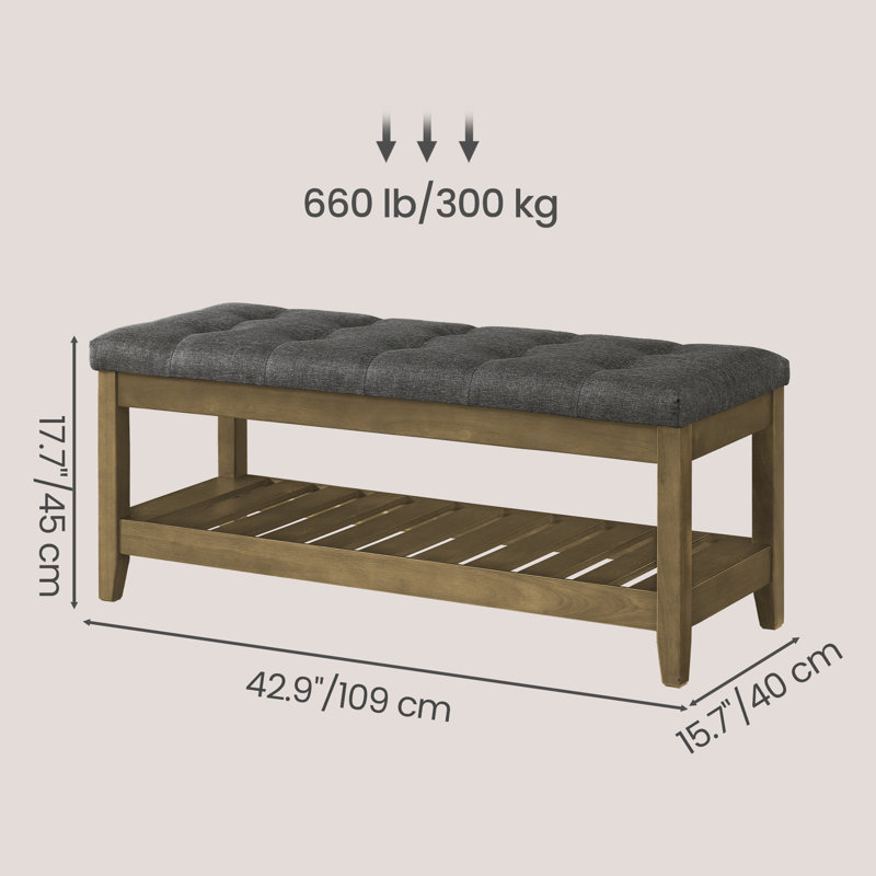 Upholstered End Of Bed Bench, Storage Ottoman With Solid Wood Frame, Window Seat, For Living Room, Bedroom, Gray, Gray