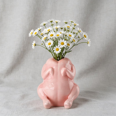 Pink Ceramic Raw Chicken Vase, Funny Uncooked Turkey Planter, Whimsical Dopamine Decor For Home Office, Unique Conversation Starter White Elephant Gag Gift