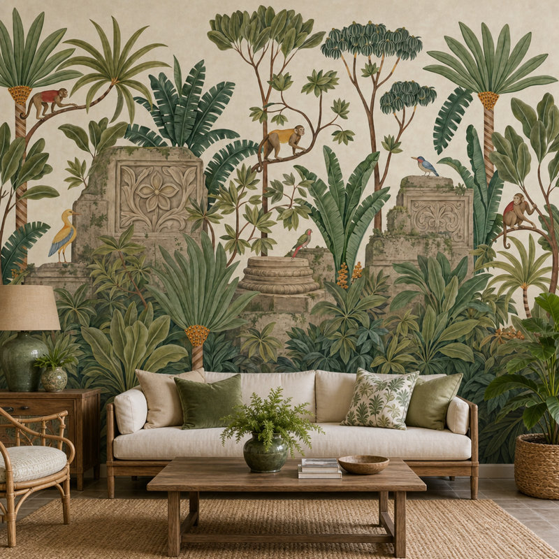 Papier peint jungle tropicale, 100 po x 96 po, Non tissé