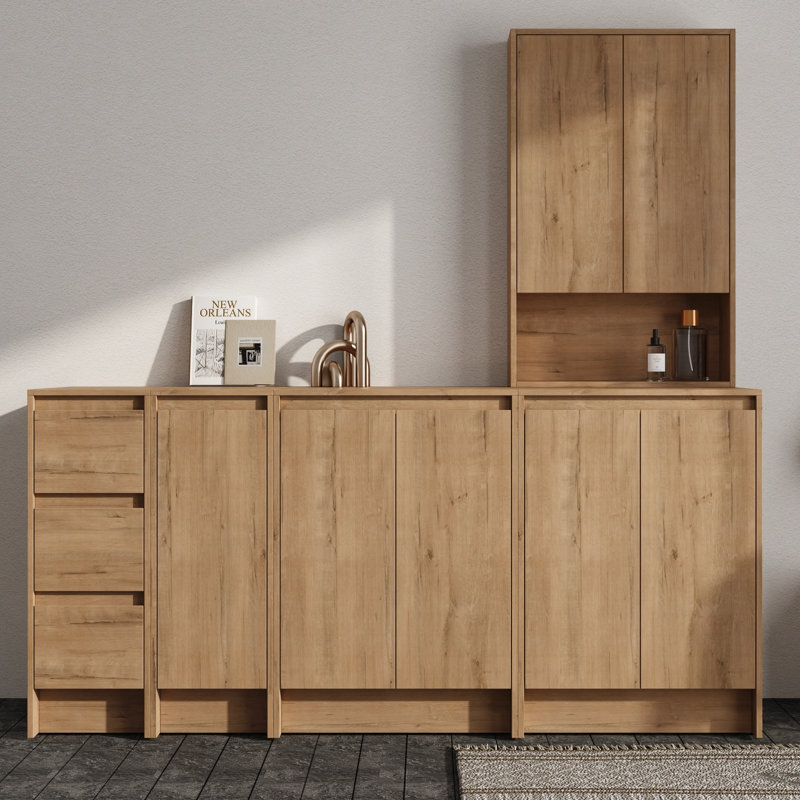 Ensemble d'armoires décoratives en bois avec portes et tiroirs Vowar