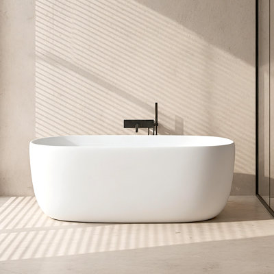 47" Freestanding Solid Surface Bathtub With Pop-Up Drainage And Overflow