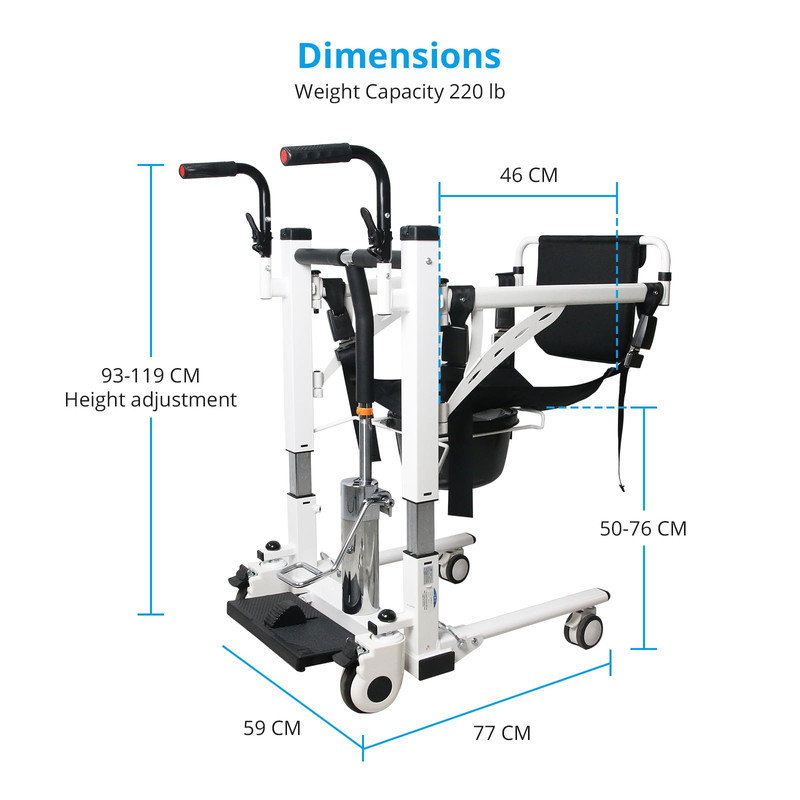 Fauteuil de transfert réglable à levage hydraulique, douche et commode 4 en 1 avec dossier