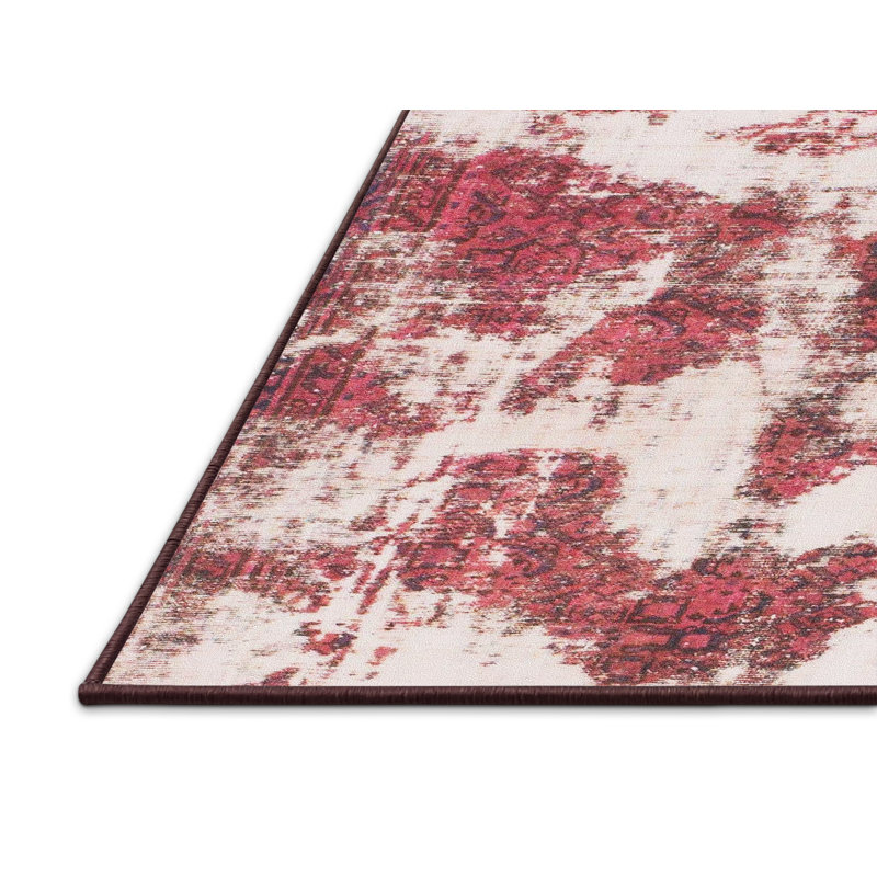 Tapis rouge en laine Power Loom, Rectangle de 5 pi x 8 pi
