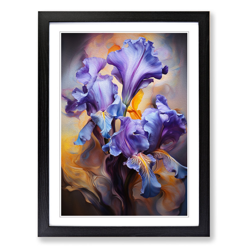 Iris Flower Modern - Single Picture Frame Print on Wood, 34cm H x 25cm W x 2cm D, Black Framed