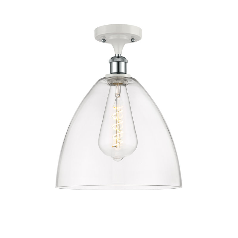 Plafonnier semi-encastré 1 lumière Germinia, H 14,75 po x l 12 po x P 12 po, Transparent, Blanc / chrome poli