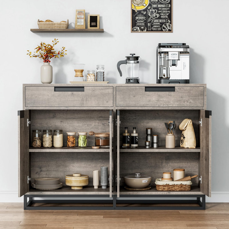 Buffet 55 po avec 2 tiroirs et 4 portes, Gris