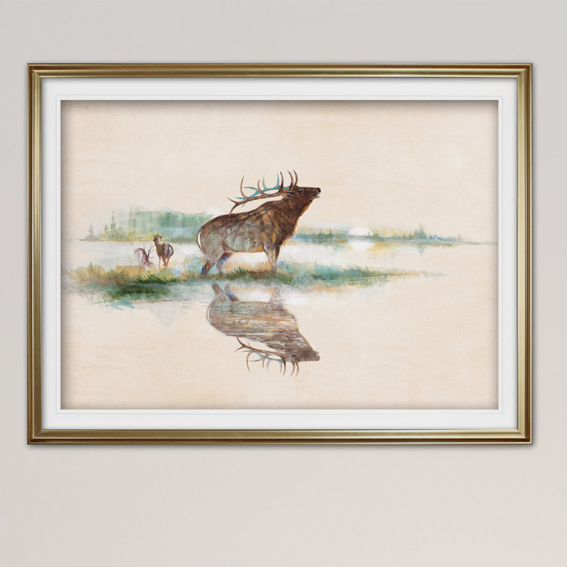 " Misty Elk ", 24" H x 32" W x 1.5" D, Gold