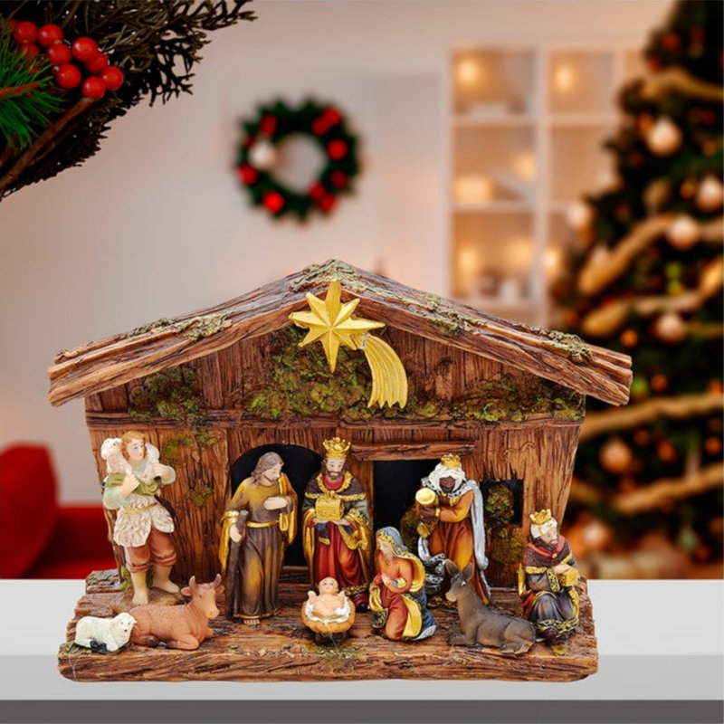 Kurt Adler 11-Piece Christmas Nativity Set with Stable
