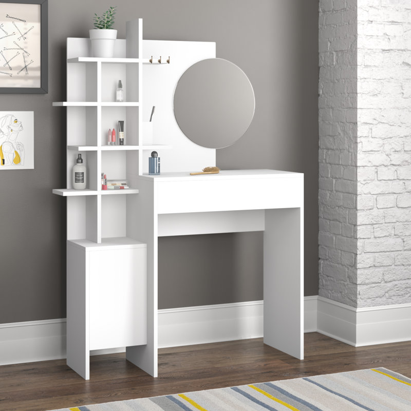 Brecken Dressing Table with Mirror, White