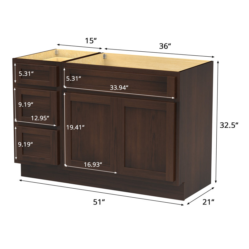 Base de meuble-lavabo simple 51 po seulement, Brun
