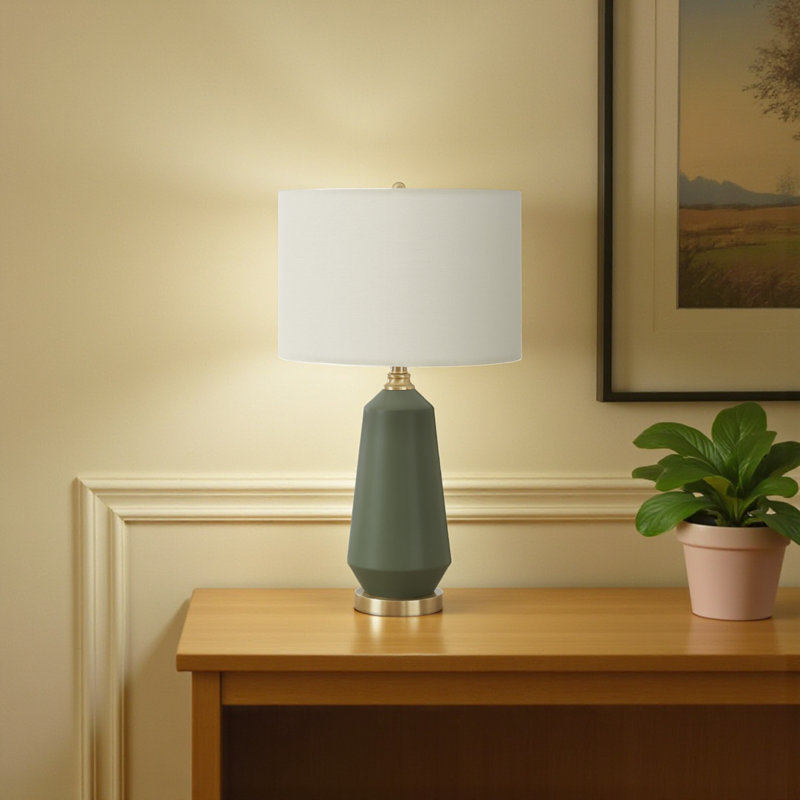 Randolph Green Ceramic & Ivory / Cream Shade Table Lamp, 25.78'' H X 14.8'' W X 14.72'' D