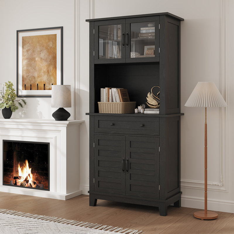 Armoire de bar 72 po de hauteur, armoire de bar avec support pour micro-ondes et armoire de 72 po de hauteur, Noir
