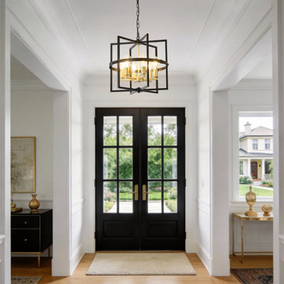 6-Light Adjustable Lantern Chandelier Pendant Light Fixture for Dining Room Hallway Foyer Entryway