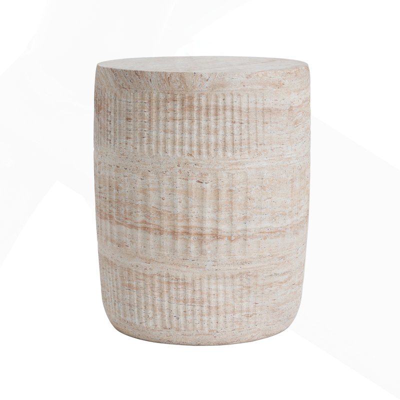 Outdoor/Indoor Lightweight Concrete Side Table, Elegant Travertine Finish for Versatile Use and Durability