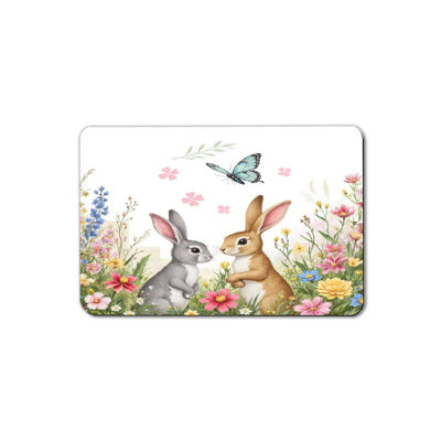 Tapis de bain Deux lapins en fleurs, 16 x 24 po