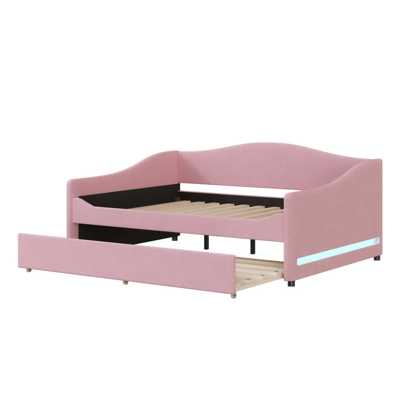 Lit de jour rembourré avec couchette, Lit double, Rose