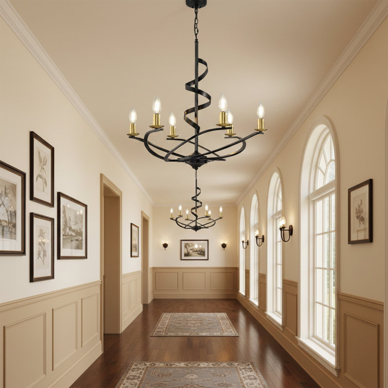6 - Light Dimmable Candle Style Classic Chandelier With Wrought Iron Accents（Set Of 2）, 83.45" H x 25.59" W x 25.59" D
