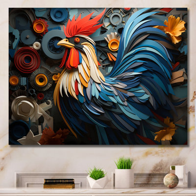 Portrait de coq sur fond géométrique sur toile