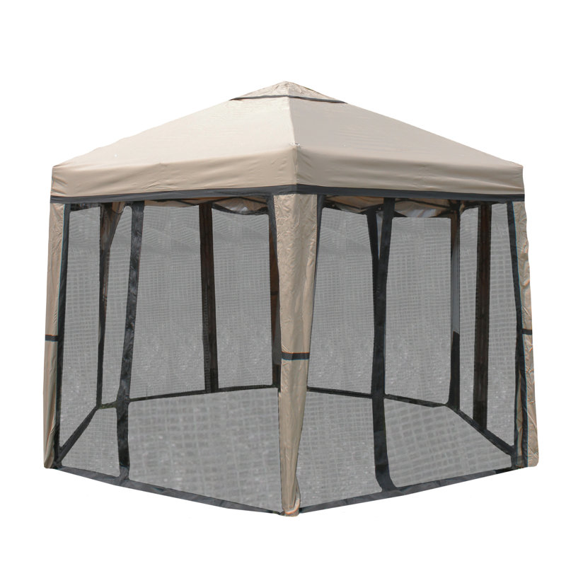 12' x 10' Beige and Black Outdoor Hexagon Pop-Up with Mosquito Net