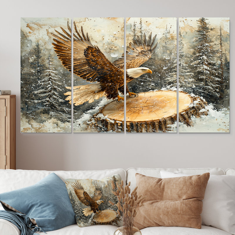 Aigle vol du chasseur en hiver II - décoration murale animal aigle - art mural moderne, H 28 po x l 48 po