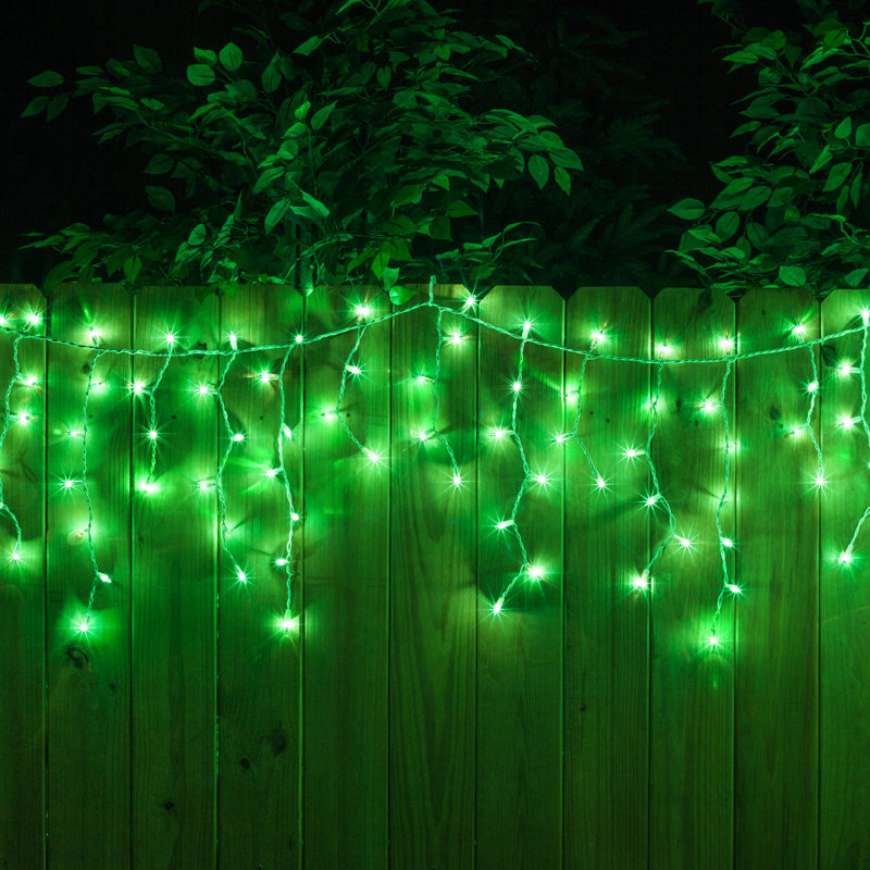 Curtain Icicle Lights, Green, 12"L x 4"D