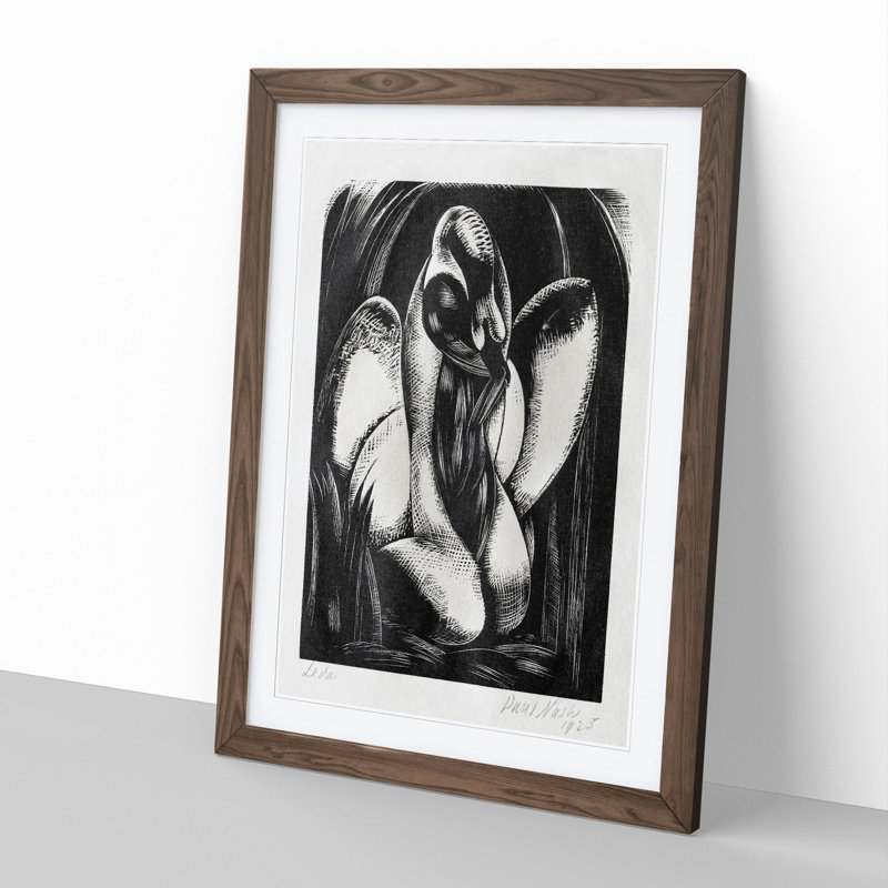 Swan by Paul Nash - Picture Frame Painting, 36cm H x 27cm W x 2cm D, Walnut Framed