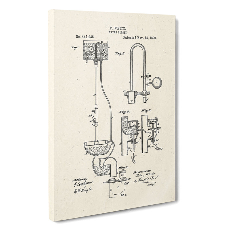 Toilet Water Closet Patent - Wrapped Canvas Drawing - Wrapped Canvas, 60cm H x 40cm W x 3cm D