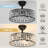 17.71 In. Indoor Modern Black Crystal Ceiling Fan With Light Luxury Fandelier With Silent Remote Reversible Fan Blades