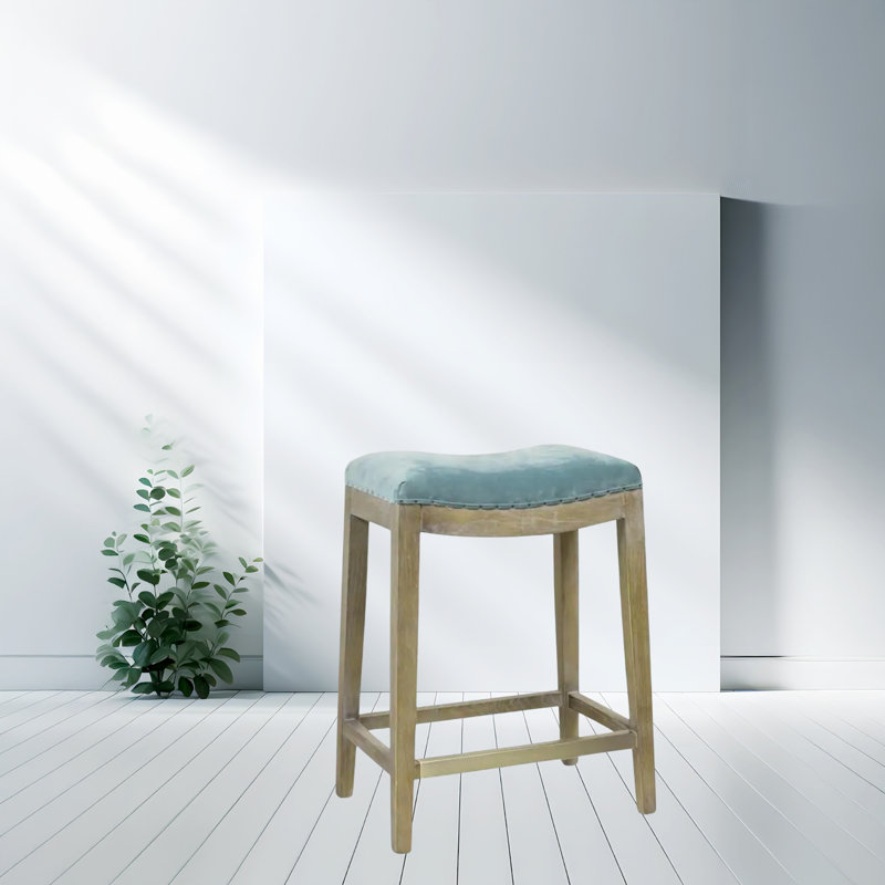 Roundcliff  Stylist French  Velvet Counter Stool With Nail Head Trim, Green