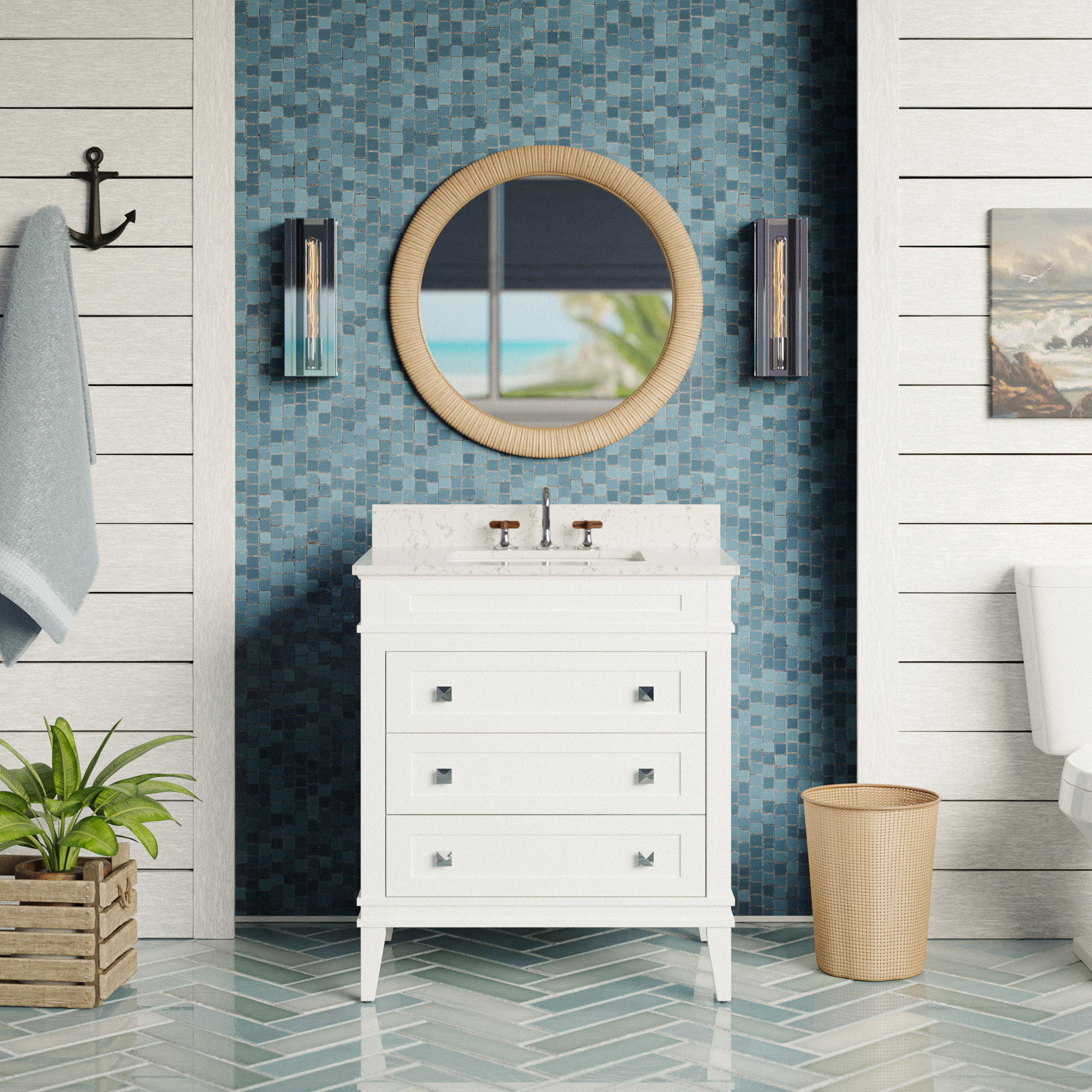 Frankfurt 30'' Single Bathroom Vanity, Engineered Marble, White