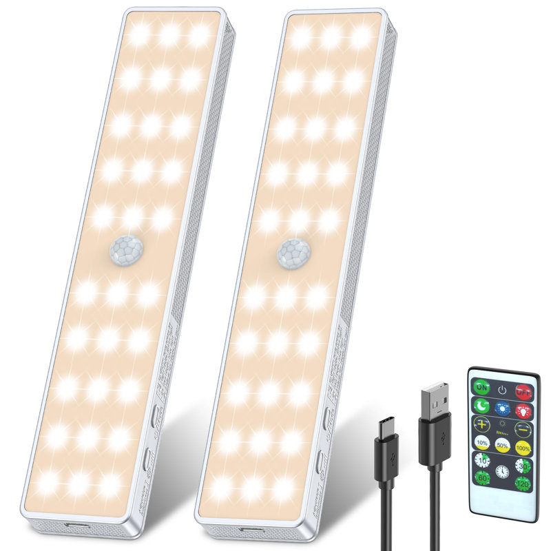 LED Closet Light, 2 Pcs Rechargeable Motion Sensor Under Cabinet Lighting, 30 LEDs, Warm Light