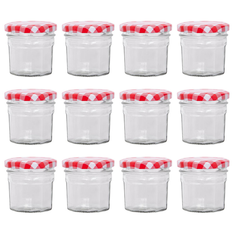 Glass Jar - Set of 6, 90ml, Red Gingham