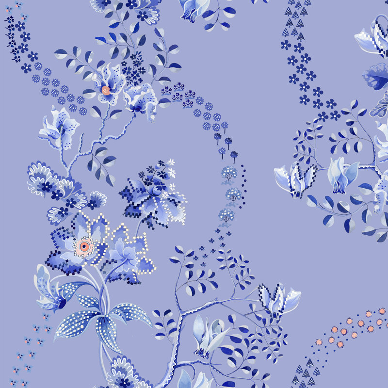 Cath Kidston Road Floral Dusky Wallpaper, Blue