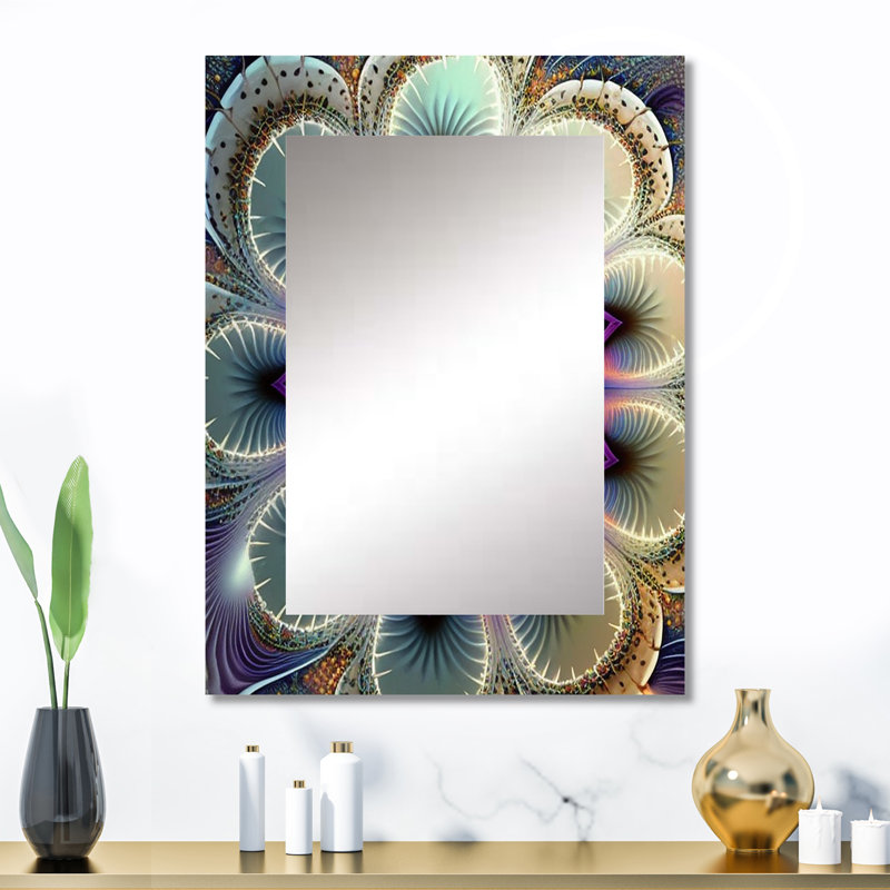 Miroir mural décoratif cosmique Mandala cosmique mauve VI - Boho Mandala, grand miroir traditionnel, impression sur métal