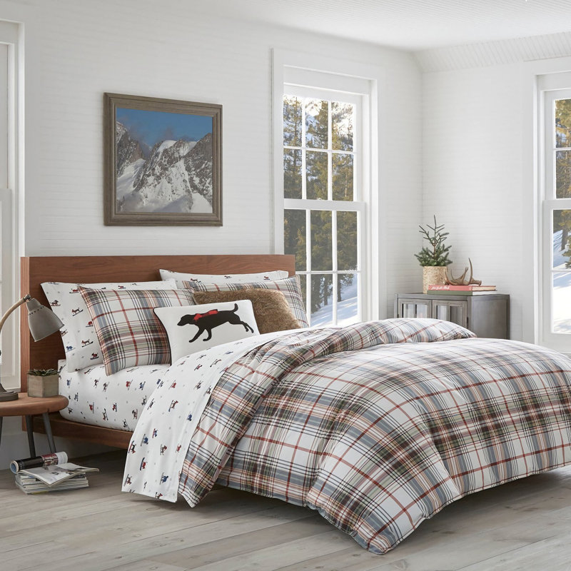 Ensemble d'édredon 100% coton blanc / gris anthracite / rouge 4 pièces