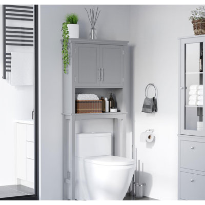 Modern Over The Toilet Storage Cabinet, Double Door Bathroom Organizer with Inner Adjustable Shelf and Open Shelf