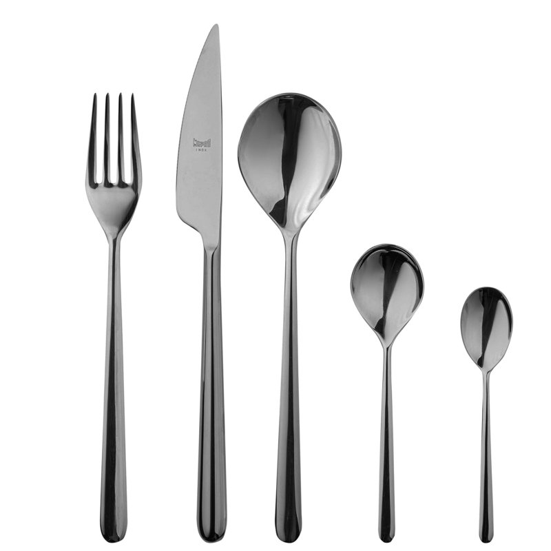 Ensemble de couverts Linea avec cuillères Moka - 30 pièces - Or noir, Or noir