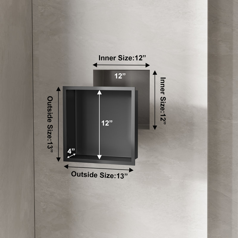 Pevzner Stainless Steel Shower Niche, Recessed Shower Niche Wall Mounted, 5colors shower shelf 30 x 30cm, Black