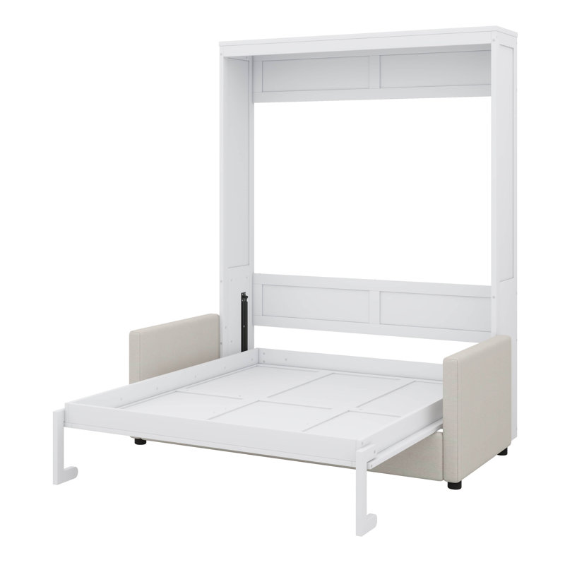 Lit escamotable double pleine grandeur avec coussin, Blanc, Double
