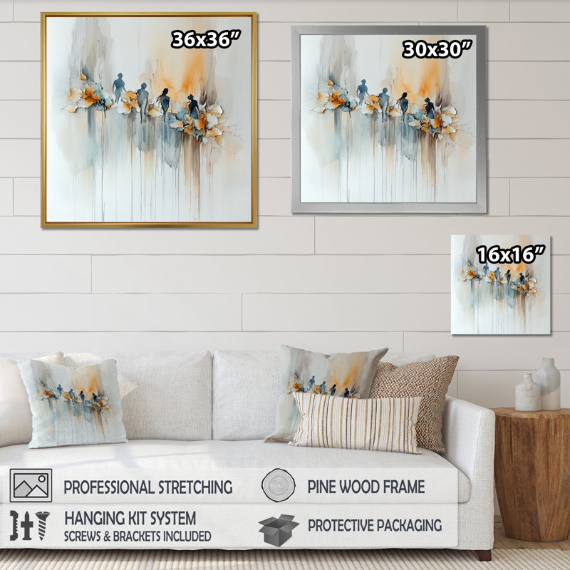 «Abstract Woman Bloom Horizon», reproduction d'art moderne abstrait transitionnel, Picture Framed Print, Black, 16" H x 16" W